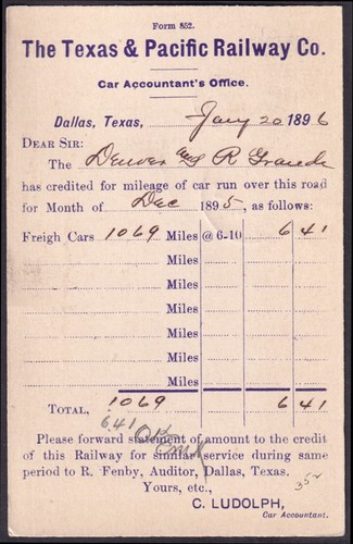 Texas pacific rr cartolina - texas,